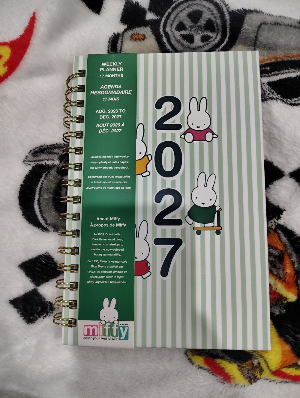 miffy Green and White Striped 2027 Planner with Gold Spiral